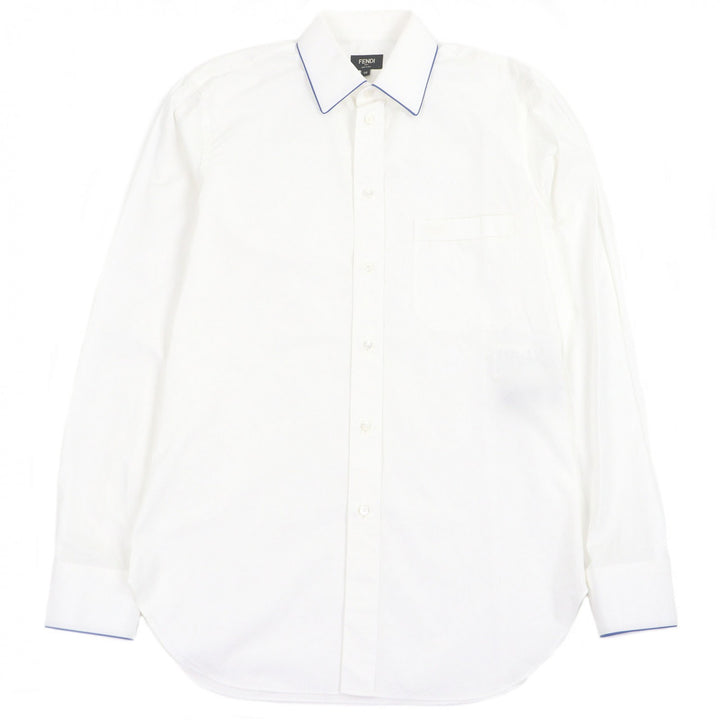 Great FENDI Long sleeve shirt logo embroidery white cotton mens 38 FS0612
