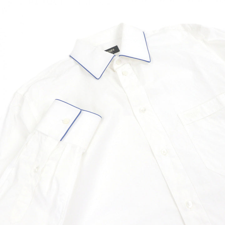 Great FENDI Long sleeve shirt logo embroidery white cotton mens 38 FS0612