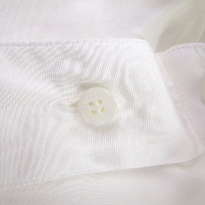 Great FENDI Long sleeve shirt logo embroidery white cotton mens 38 FS0612