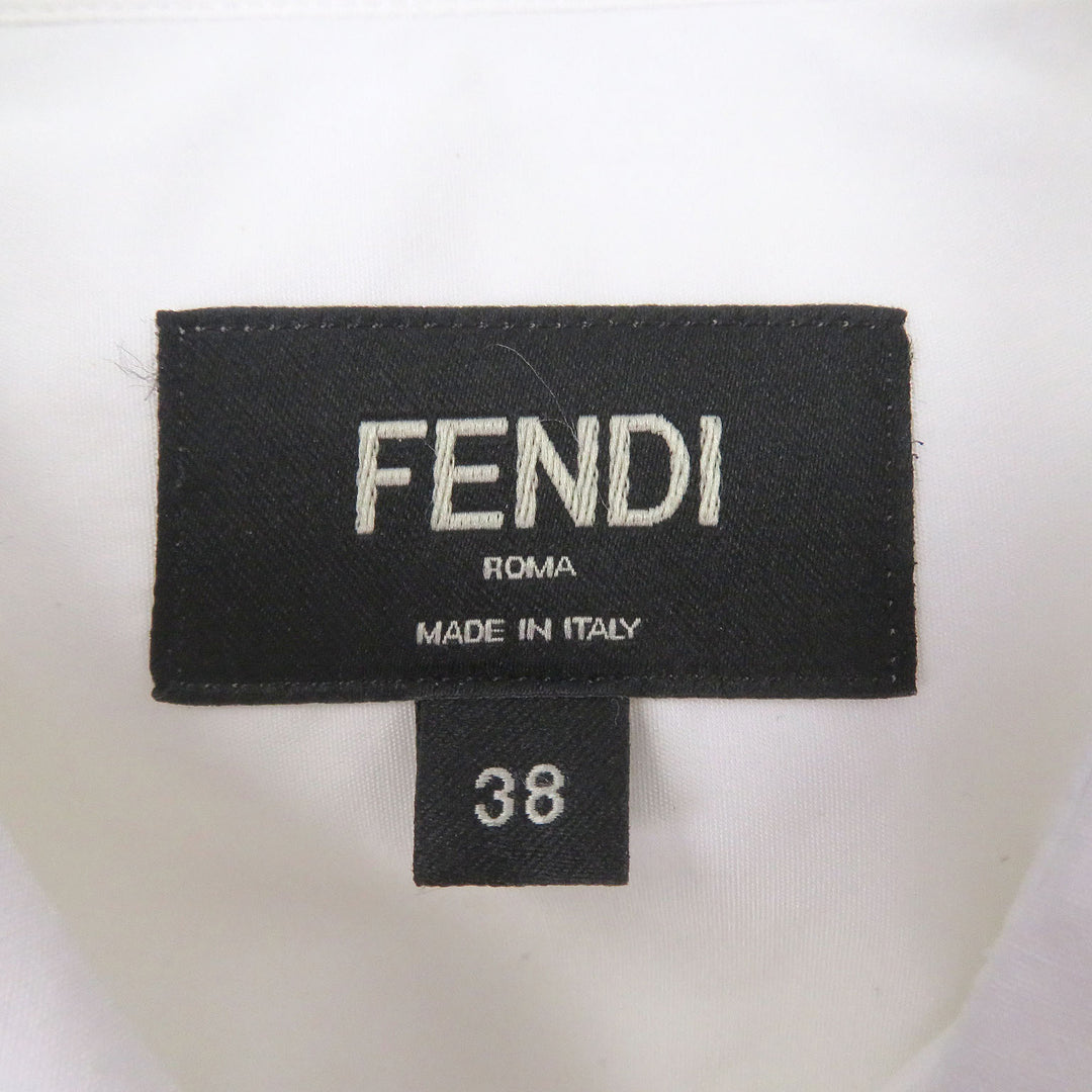 Great FENDI Long sleeve shirt logo embroidery white cotton mens 38 FS0612