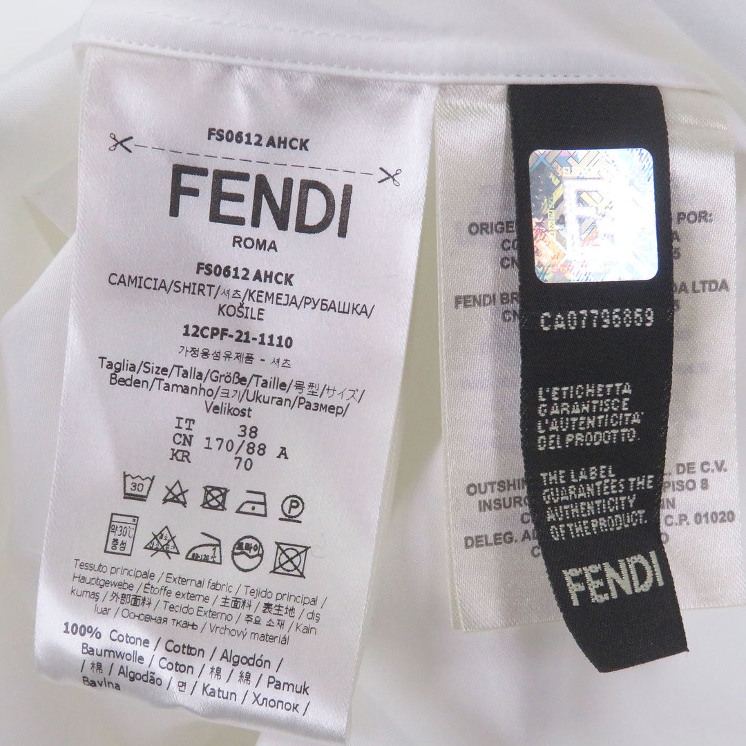 Great FENDI Long sleeve shirt logo embroidery white cotton mens 38 FS0612