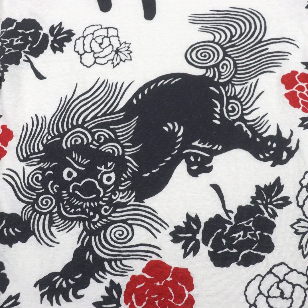 Great GUCCI Short sleeve T-shirt Shisa Japanese pattern distressed finish white