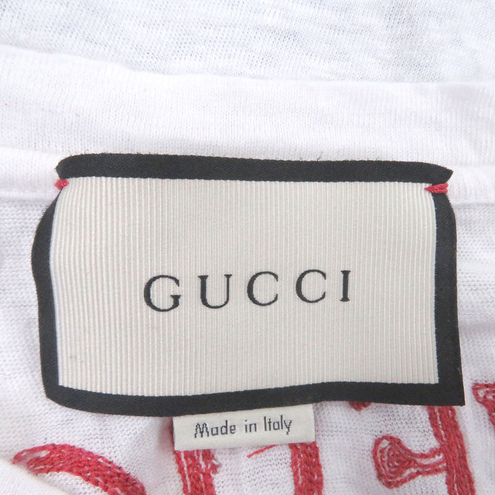 Great GUCCI Short sleeve T-shirt Shisa Japanese pattern distressed finish white