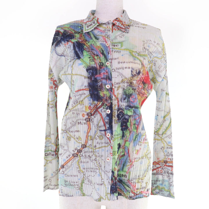 Excellent PLEATS PLEASE Long sleeve shirt Paris Map Pattern Women 3 PP51-JJ803