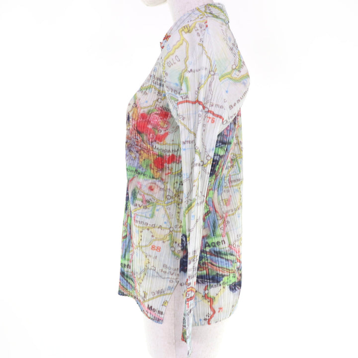 Excellent PLEATS PLEASE Long sleeve shirt Paris Map Pattern Women 3 PP51-JJ803