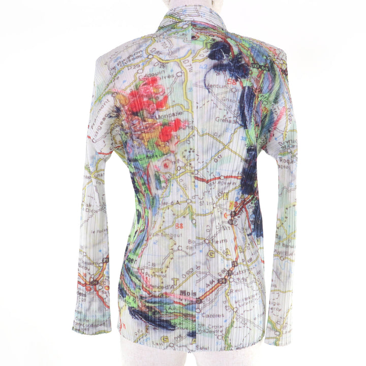 Excellent PLEATS PLEASE Long sleeve shirt Paris Map Pattern Women 3 PP51-JJ803