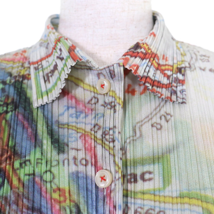 Excellent PLEATS PLEASE Long sleeve shirt Paris Map Pattern Women 3 PP51-JJ803