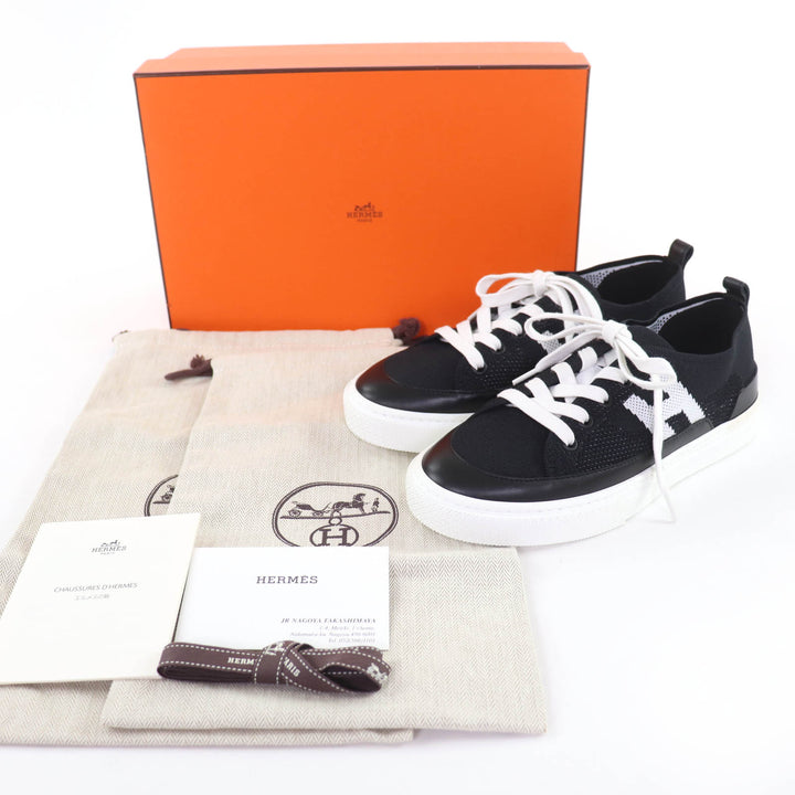 Pristine HERMES Low cut sneakers deep H logo leather black leather Women 36