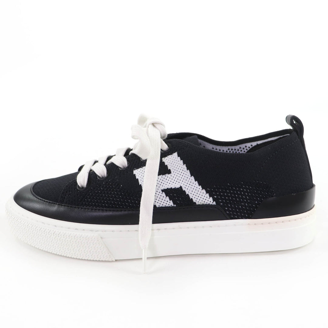 Pristine HERMES Low cut sneakers deep H logo leather black leather Women 36