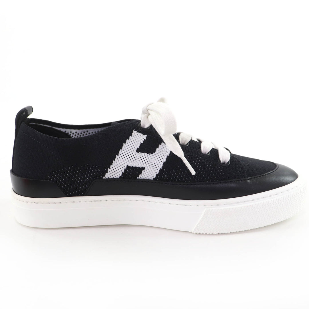 Pristine HERMES Low cut sneakers deep H logo leather black leather Women 36