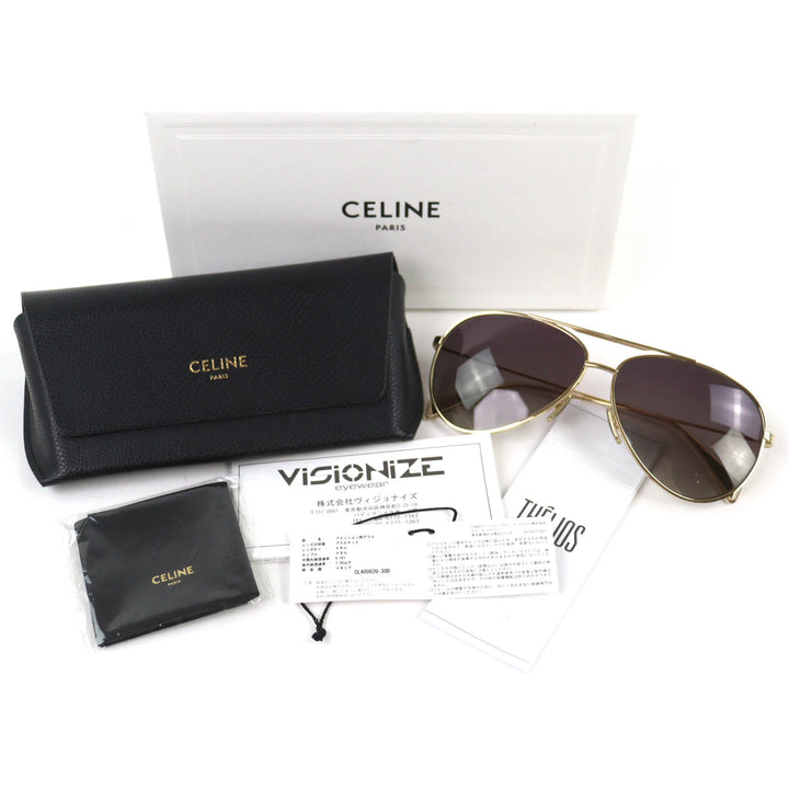 Excellent CELINE sunglasses Two Bridges Teardrop gold cotton mens CL40062U