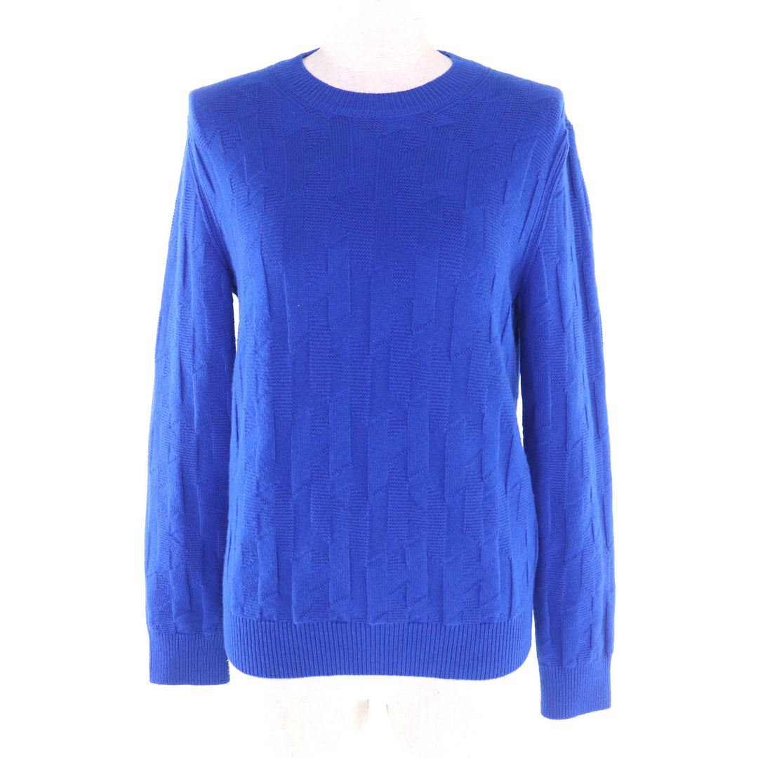 Excellent HERMES knit H motif crew neck long sleeves blue wool Women 38 4E2611D3