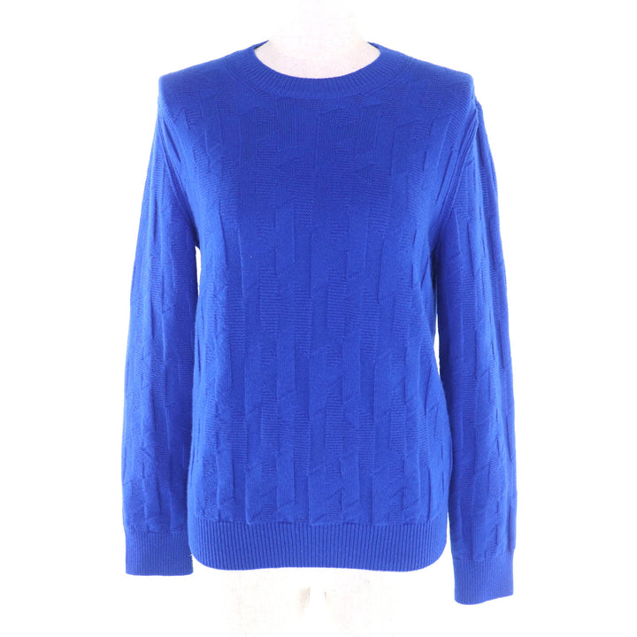Excellent HERMES knit H motif crew neck long sleeves blue wool Women 38 4E2611D3