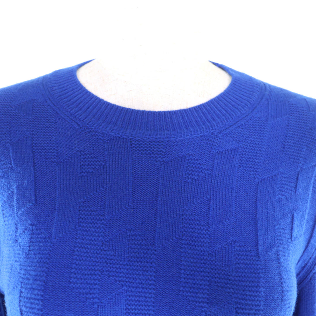 Excellent HERMES knit H motif crew neck long sleeves blue wool Women 38 4E2611D3
