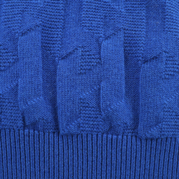 Excellent HERMES knit H motif crew neck long sleeves blue wool Women 38 4E2611D3