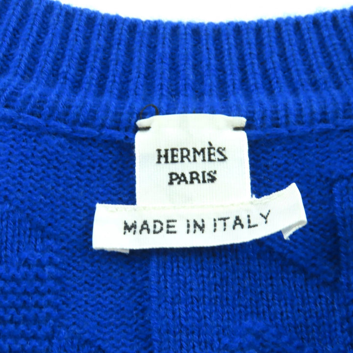 Excellent HERMES knit H motif crew neck long sleeves blue wool Women 38 4E2611D3