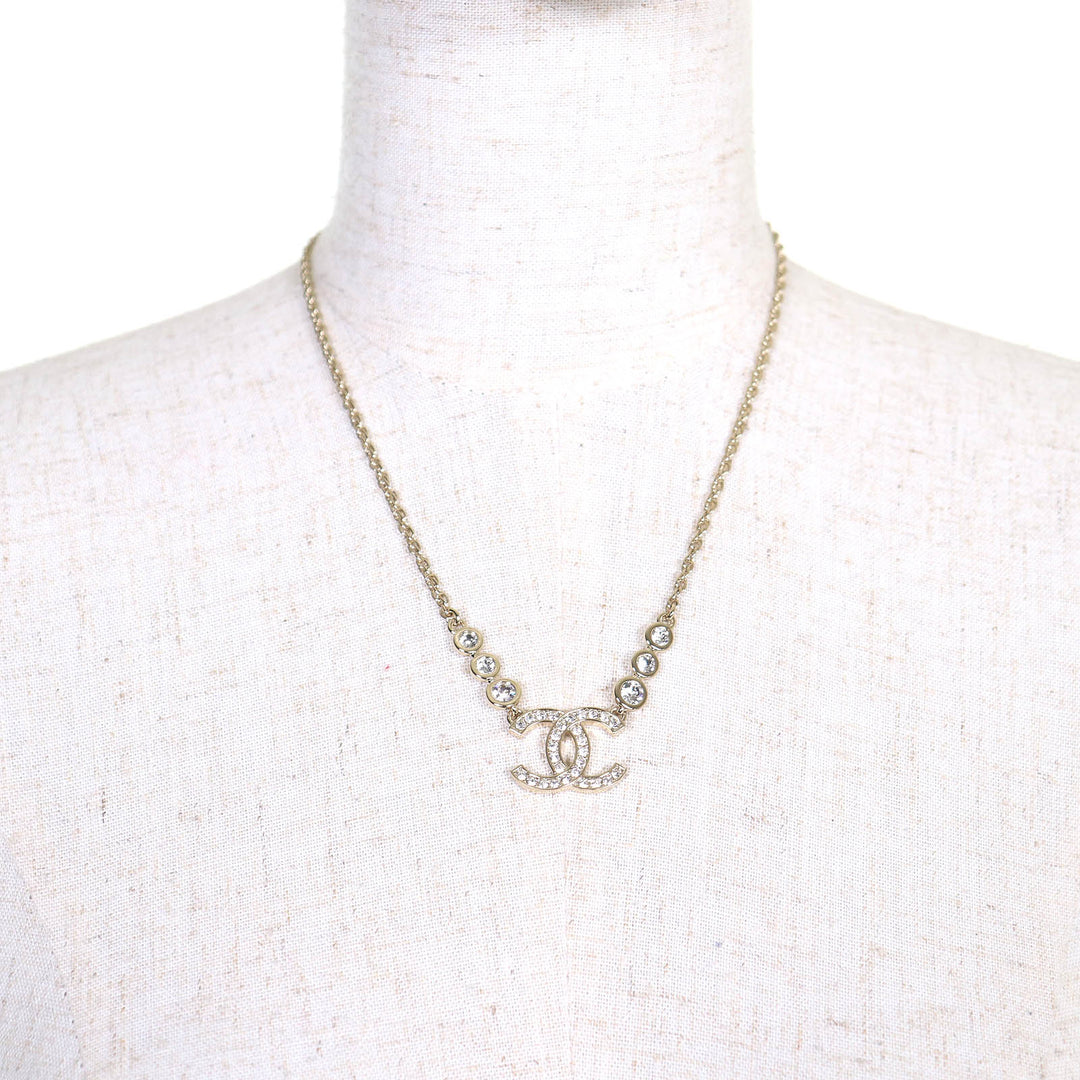 Excellent CHANEL Necklace COCO Mark Rhinestone Chain gold Women B25S