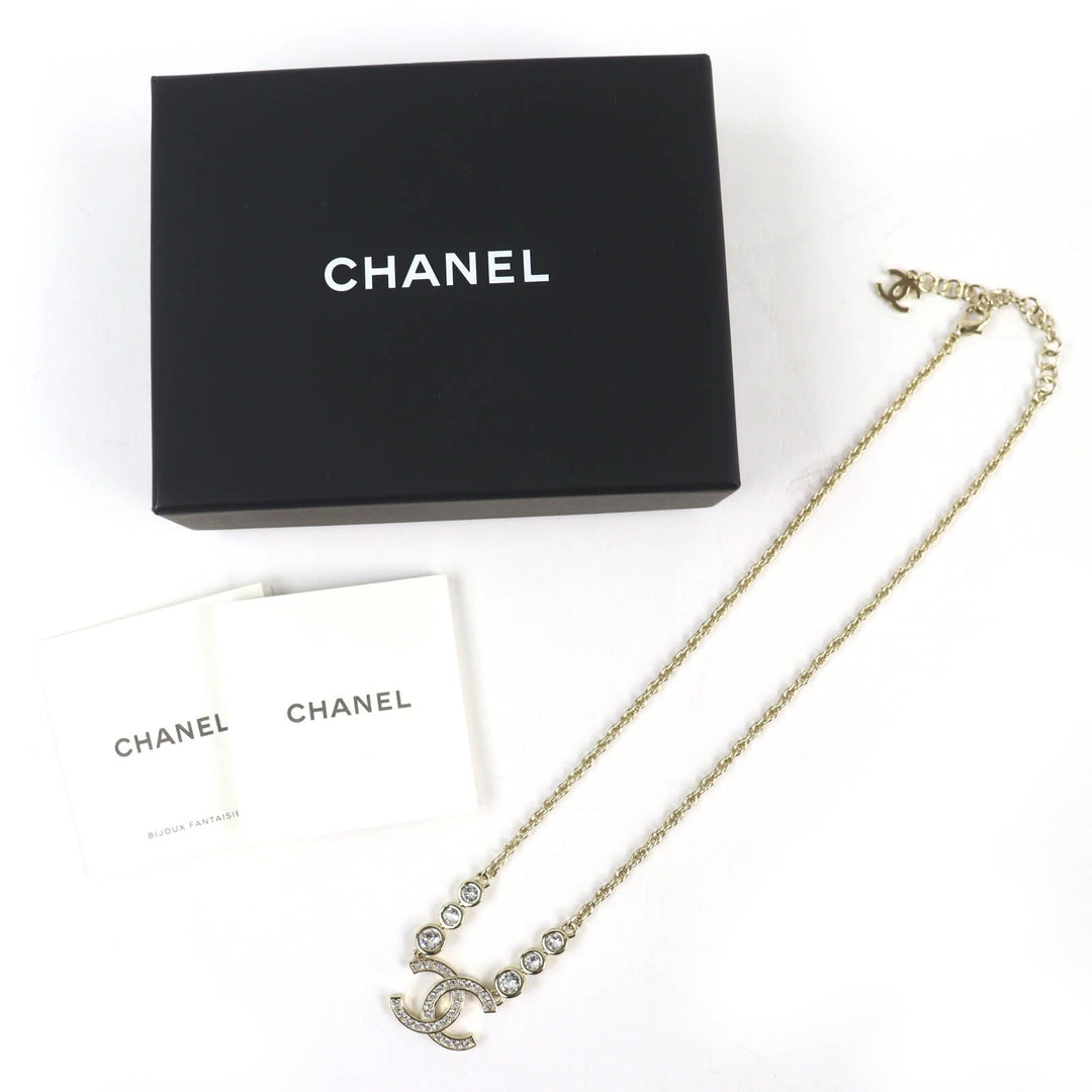 Excellent CHANEL Necklace COCO Mark Rhinestone Chain gold Women B25S