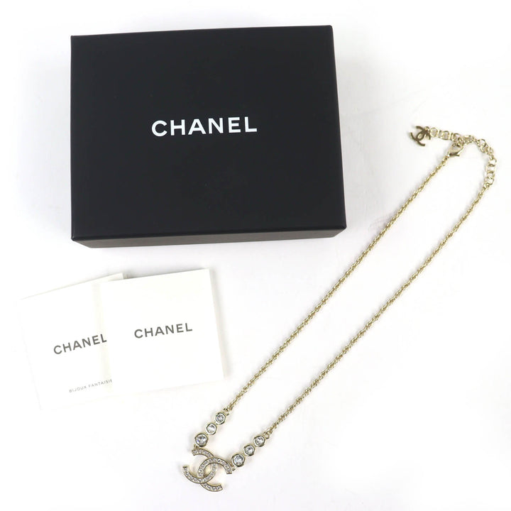Excellent CHANEL Necklace COCO Mark Rhinestone Chain gold Women B25S