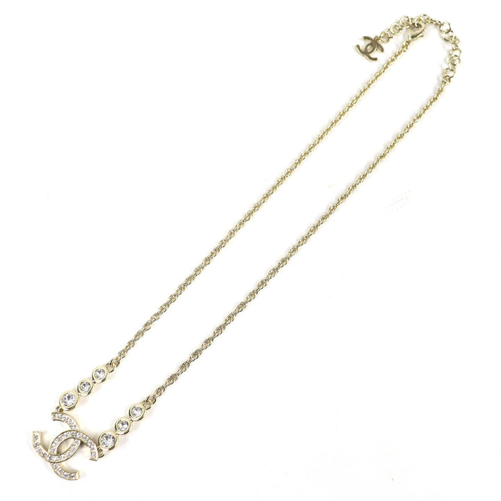 Excellent CHANEL Necklace COCO Mark Rhinestone Chain gold Women B25S