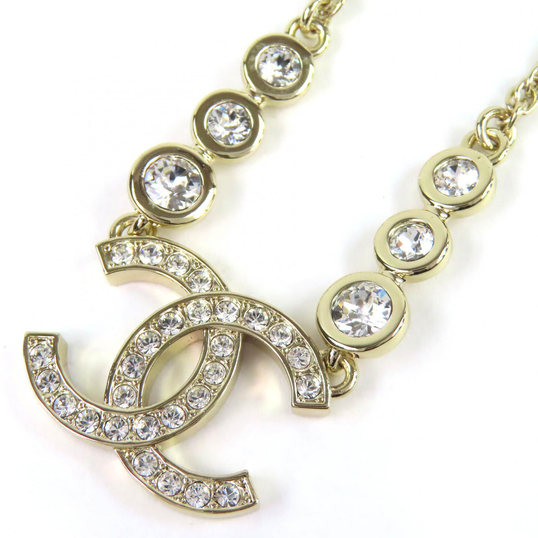 Excellent CHANEL Necklace COCO Mark Rhinestone Chain gold Women B25S