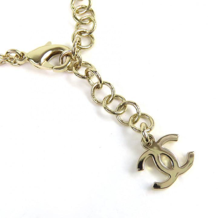 Excellent CHANEL Necklace COCO Mark Rhinestone Chain gold Women B25S