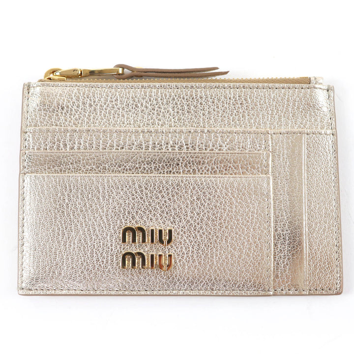 Excellent MIUMIU Coin case Fragment case Card Case gold leather Women