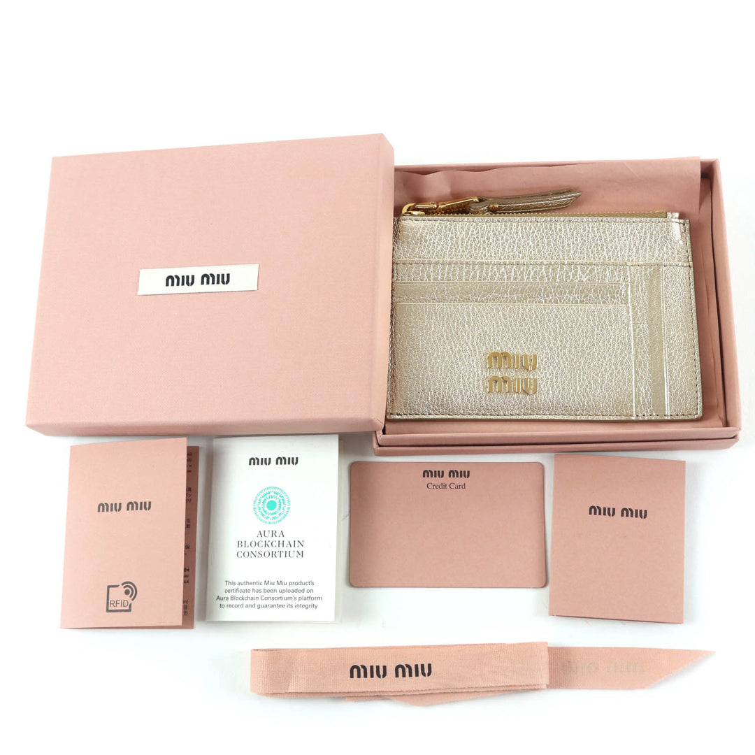 Excellent MIUMIU Coin case Fragment case Card Case gold leather Women