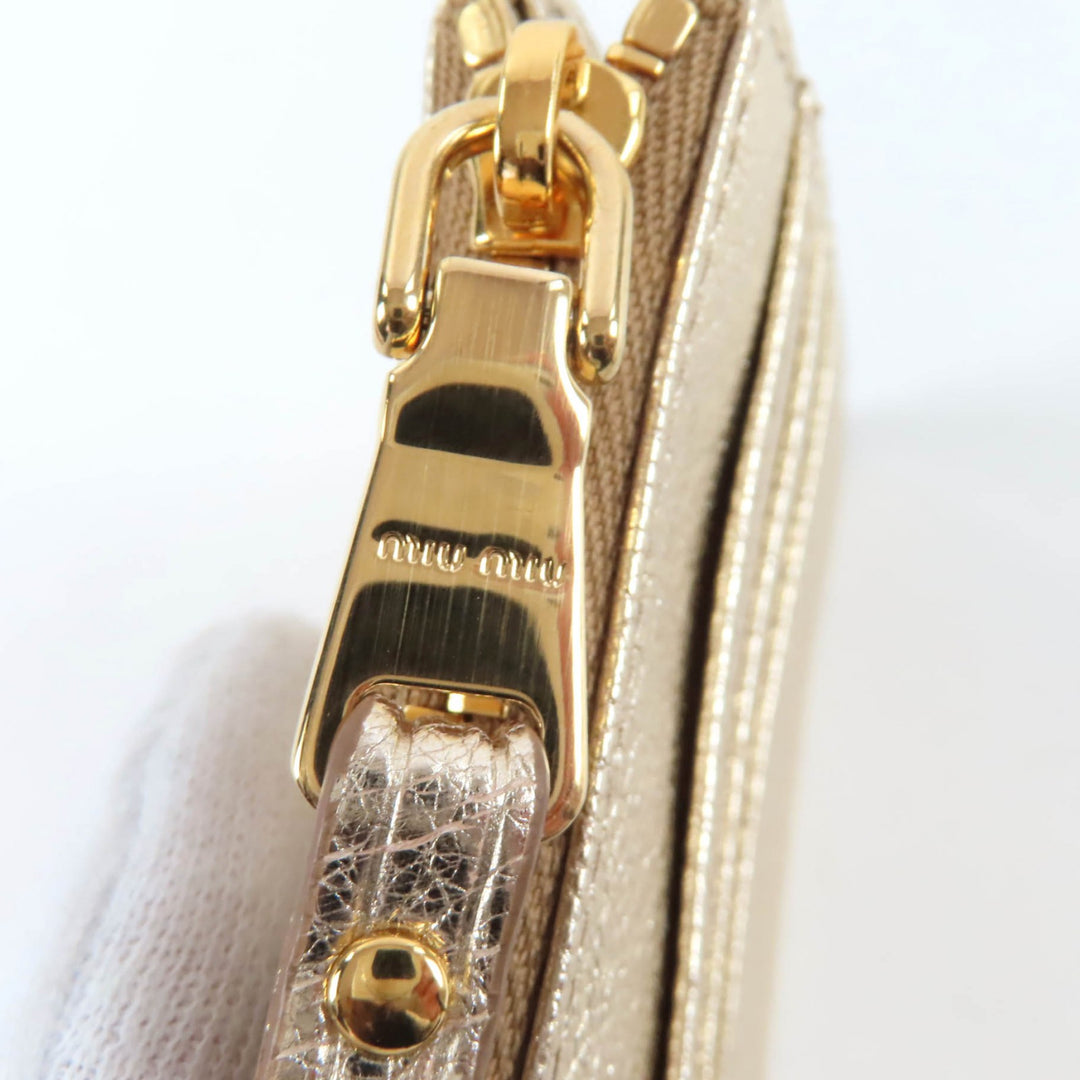 Excellent MIUMIU Coin case Fragment case Card Case gold leather Women