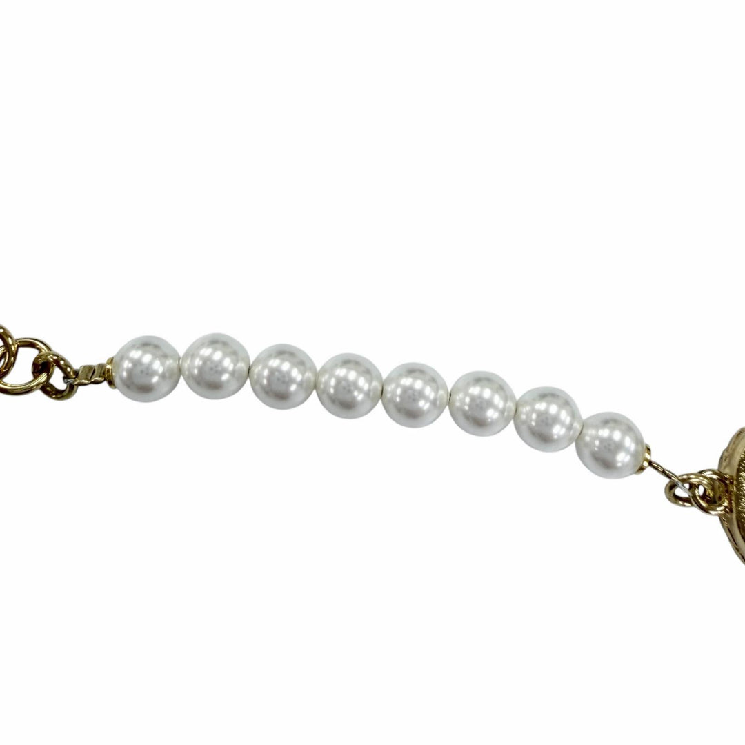 Great CHANEL bracelet COCO Mark Heart Faux Pearl Denim Design gold Women I24P