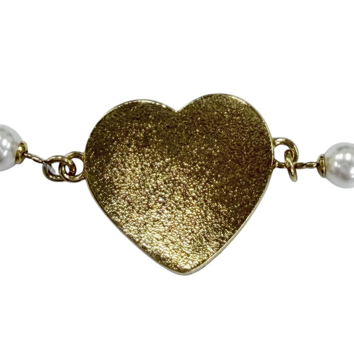 Great CHANEL bracelet COCO Mark Heart Faux Pearl Denim Design gold Women I24P