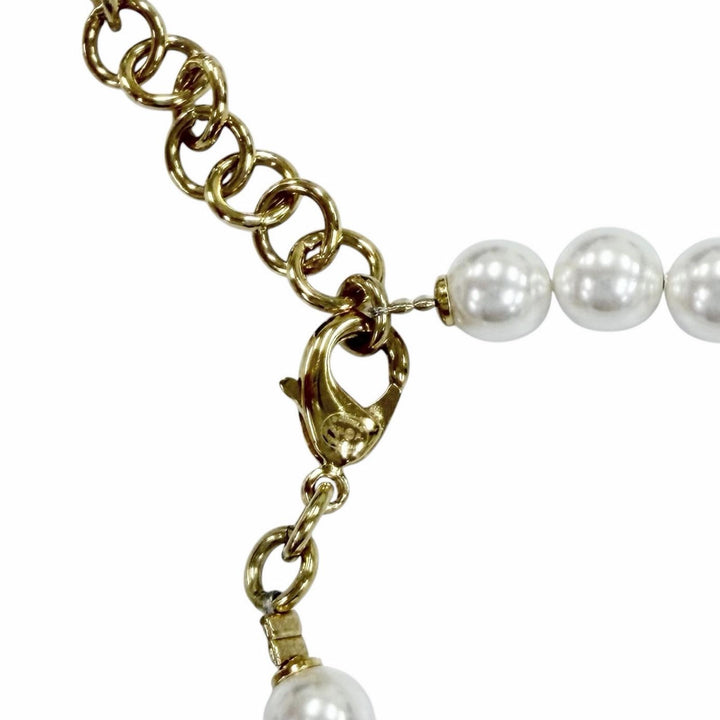 Great CHANEL bracelet COCO Mark Heart Faux Pearl Denim Design gold Women I24P