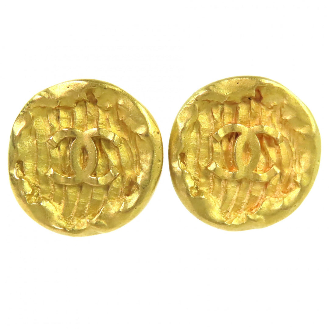 Excellent CHANEL Earring COCO Mark Round Type gold Women 94P