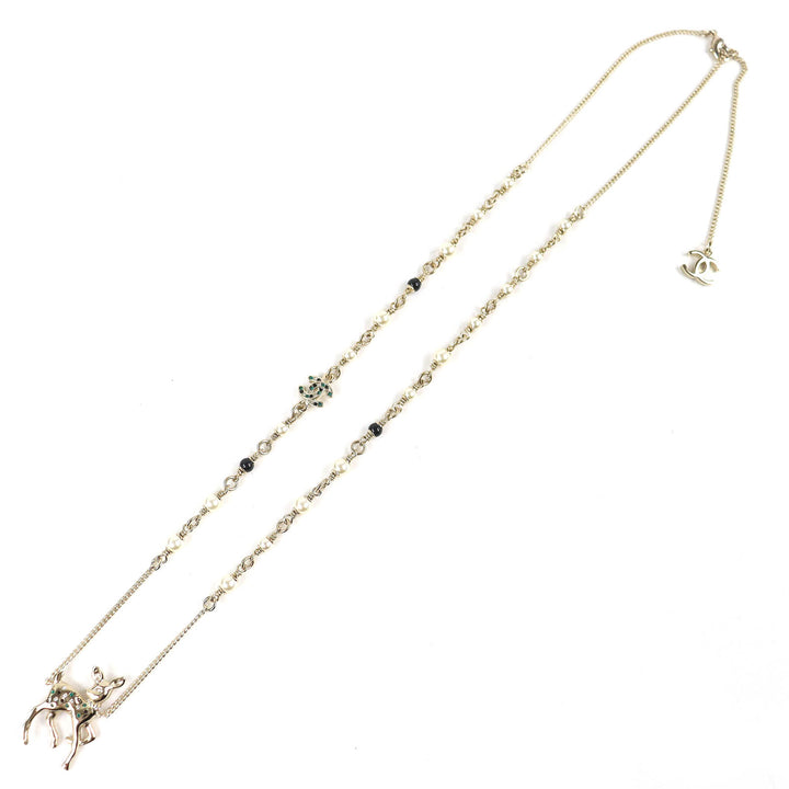 Excellent CHANEL Necklace Bambi COCO Mark Rhinestone Faux Pearl gold Women