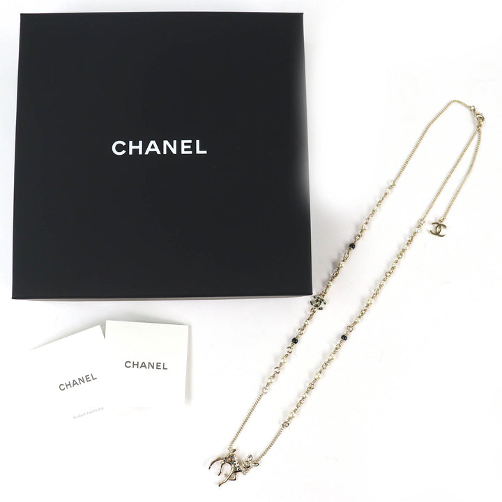 Excellent CHANEL Necklace Bambi COCO Mark Rhinestone Faux Pearl gold Women