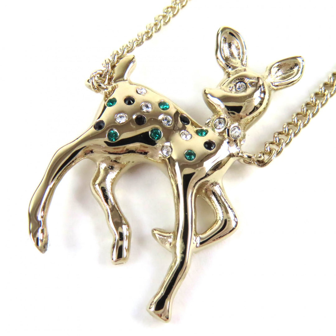 Excellent CHANEL Necklace Bambi COCO Mark Rhinestone Faux Pearl gold Women