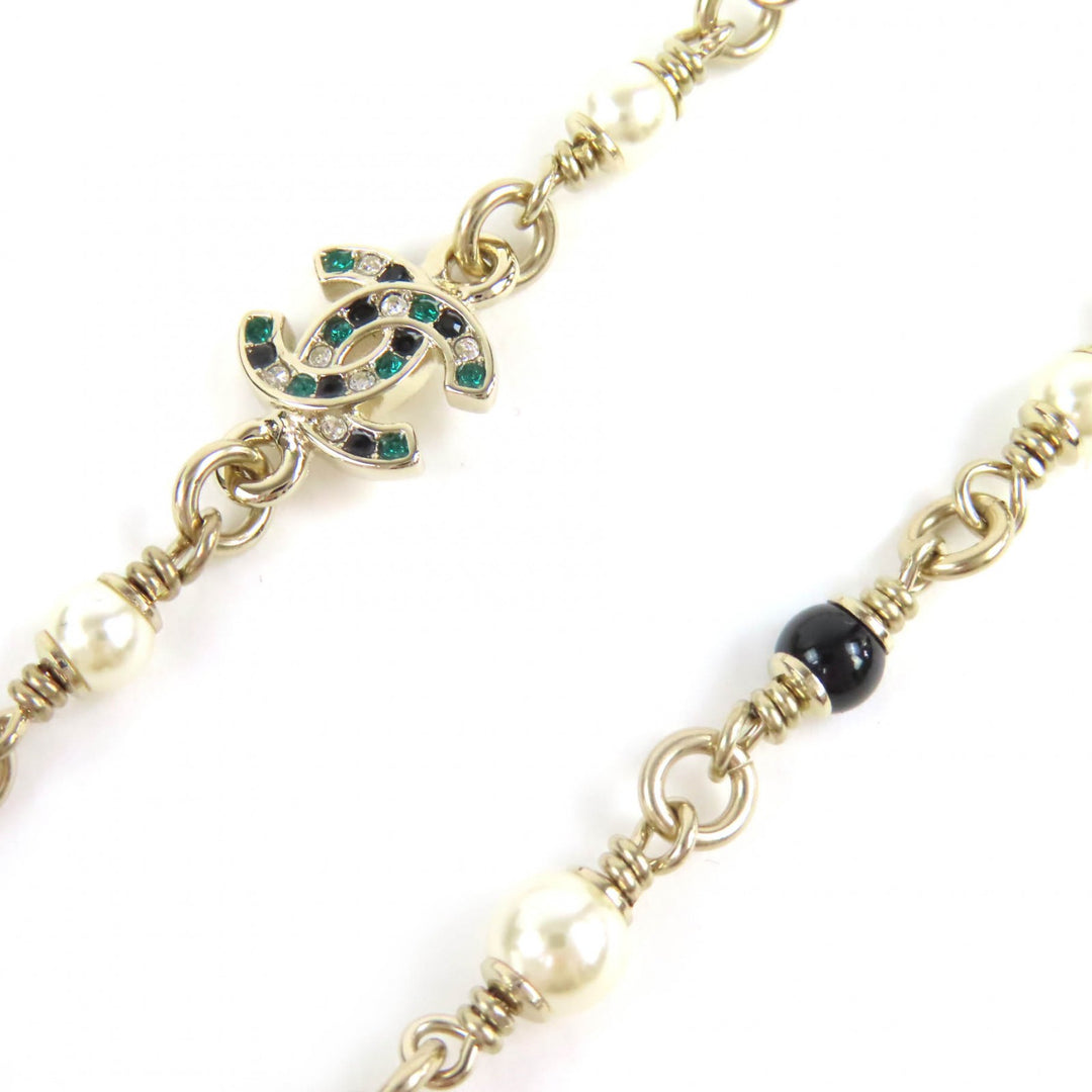 Excellent CHANEL Necklace Bambi COCO Mark Rhinestone Faux Pearl gold Women