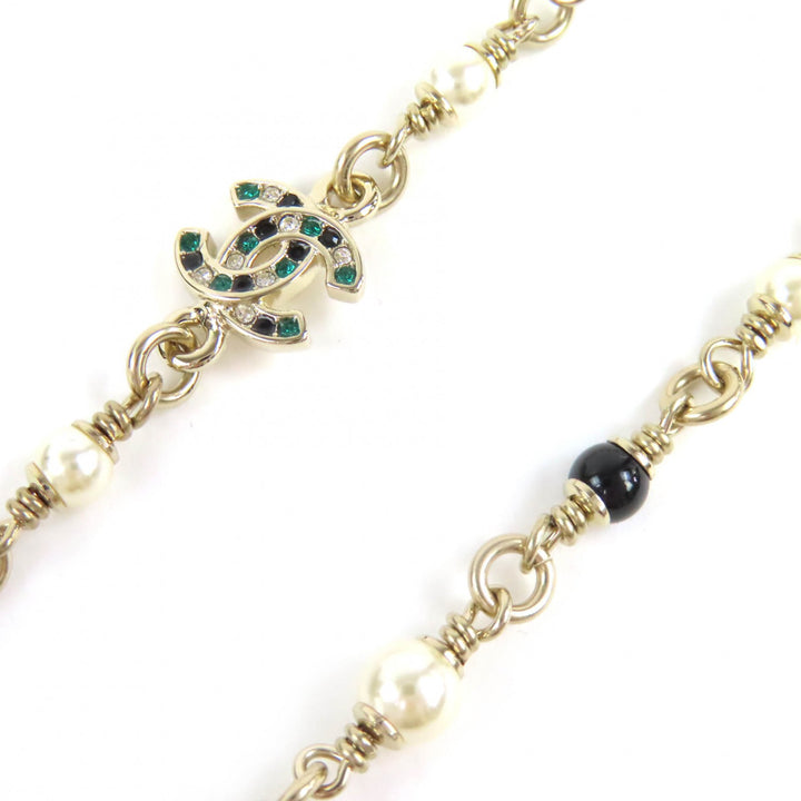 Excellent CHANEL Necklace Bambi COCO Mark Rhinestone Faux Pearl gold Women