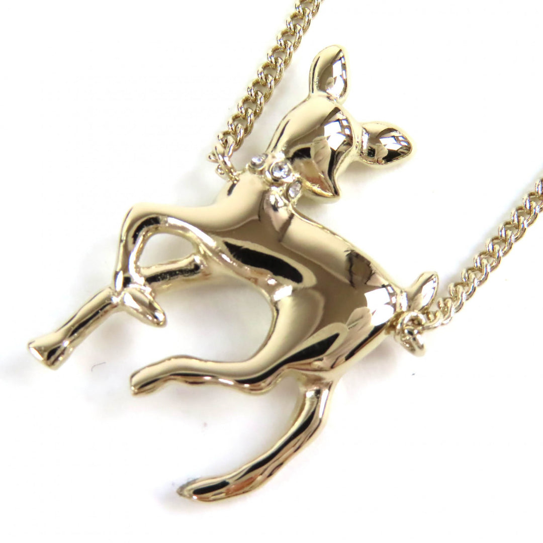 Excellent CHANEL Necklace Bambi COCO Mark Rhinestone Faux Pearl gold Women