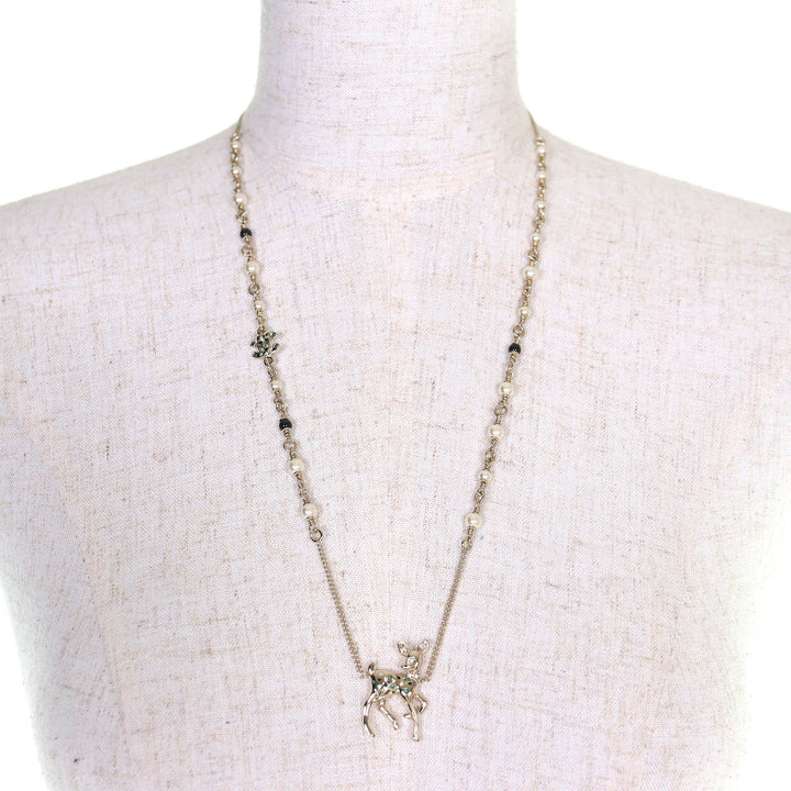 Excellent CHANEL Necklace Bambi COCO Mark Rhinestone Faux Pearl gold Women