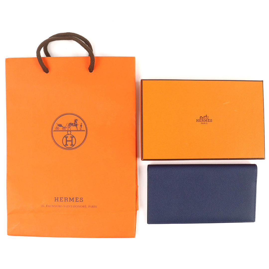 Great HERMES Bifold Wallet MC2 Fleming Bifold Wallet Purse Navy Epsom Leather