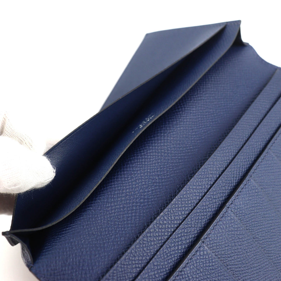 Great HERMES Bifold Wallet MC2 Fleming Bifold Wallet Purse Navy Epsom Leather