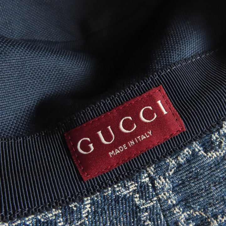 Pristine GUCCI hat GG Jacquard Lamb Leather Denim Bucket Hat Women L 816543