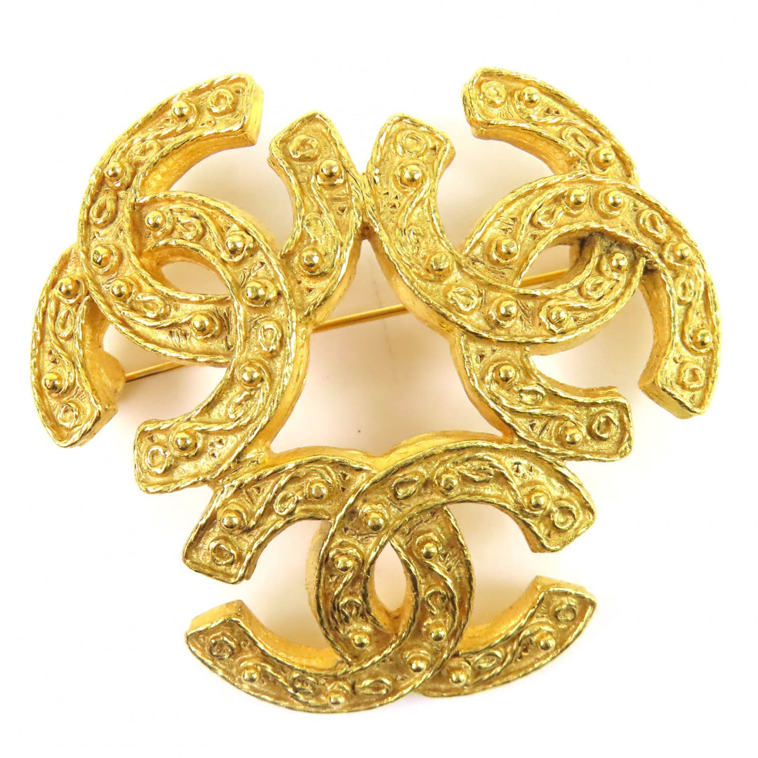 Excellent CHANEL Brooch Triple COCO Mark Brooch Large Size gold Women 94A