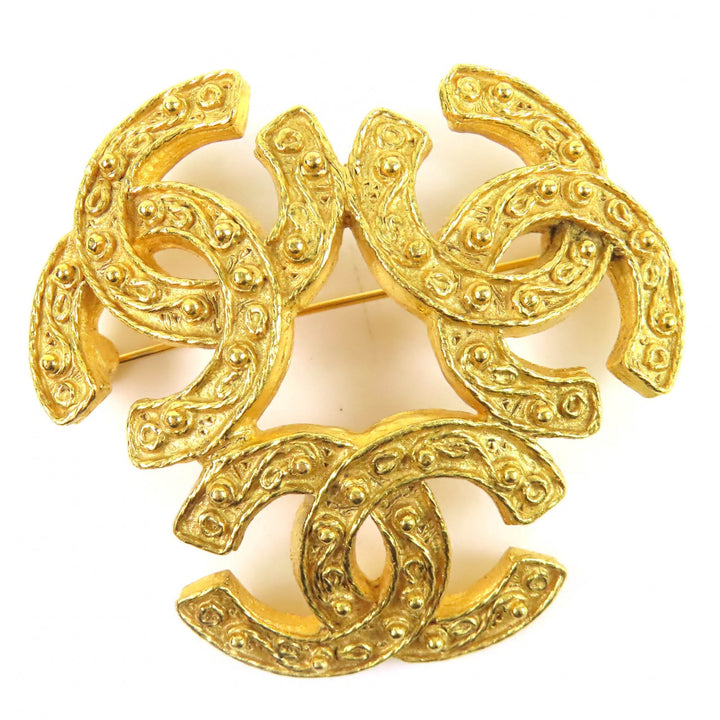Excellent CHANEL Brooch Triple COCO Mark Brooch Large Size gold Women 94A
