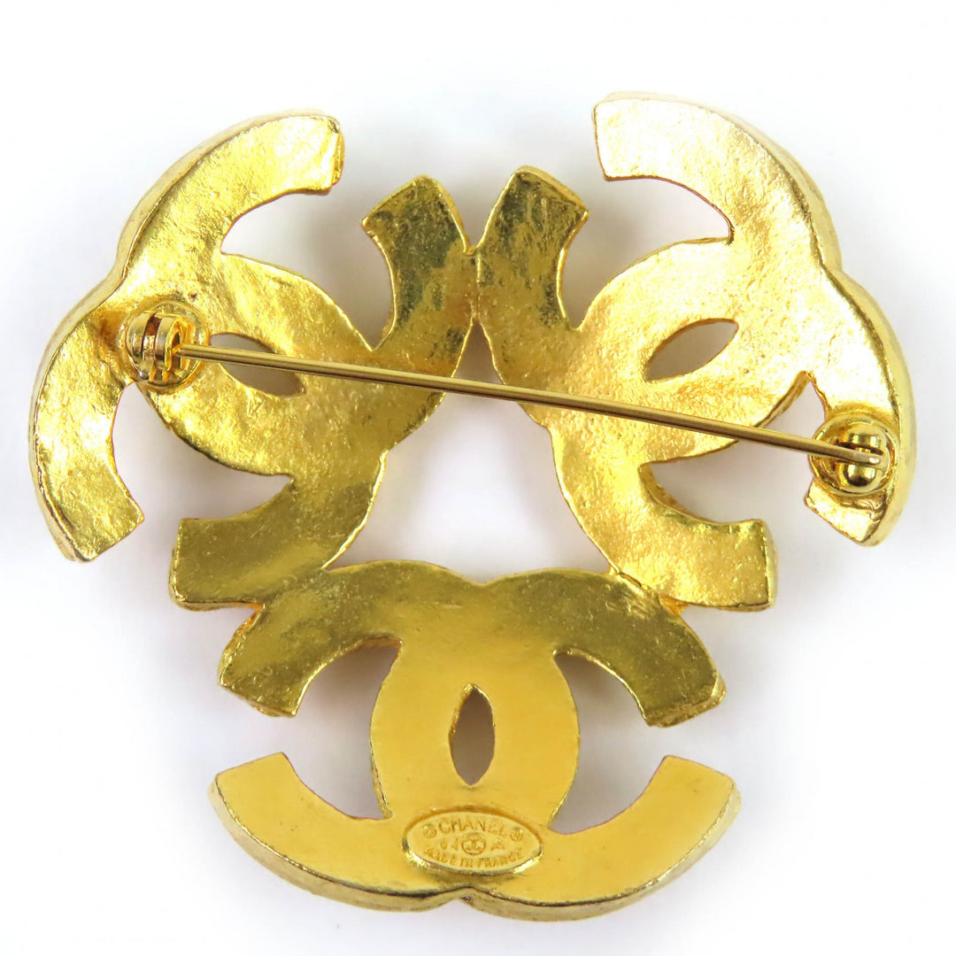 Excellent CHANEL Brooch Triple COCO Mark Brooch Large Size gold Women 94A