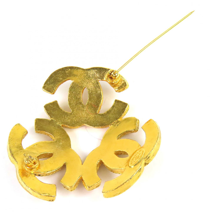 Excellent CHANEL Brooch Triple COCO Mark Brooch Large Size gold Women 94A