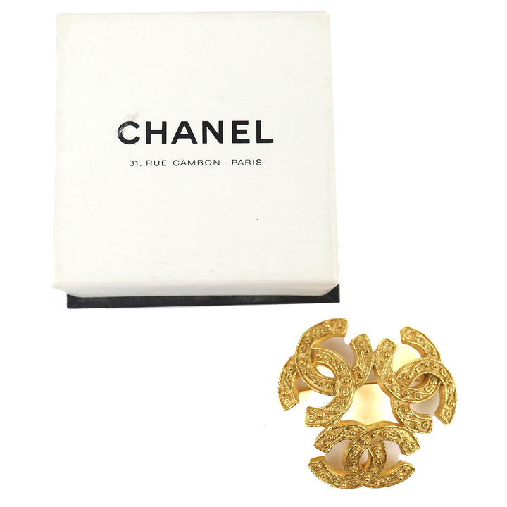 Excellent CHANEL Brooch Triple COCO Mark Brooch Large Size gold Women 94A