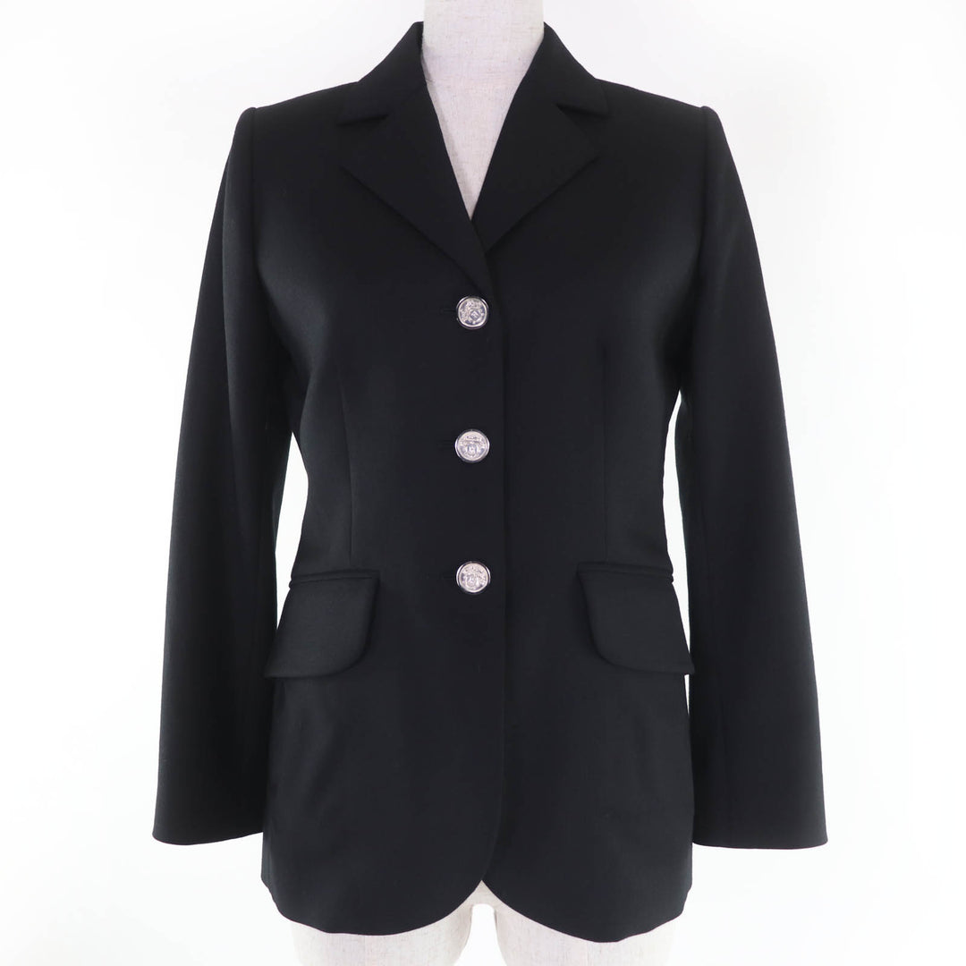 Great HERMES tailored jacket Logo button black wool Women 36