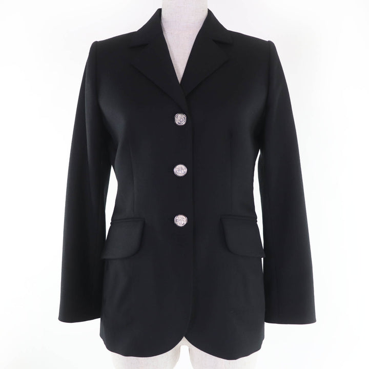 Great HERMES tailored jacket Logo button black wool Women 36